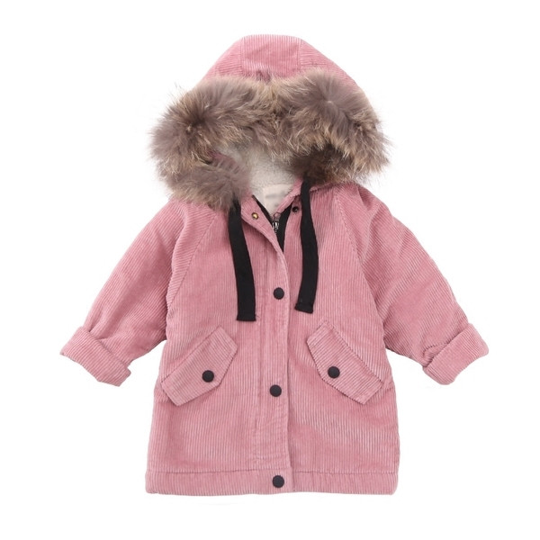 Спортно-елегантно детско палто за момичета с качулка и пух