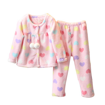 Плюшена детска пижама за момичета на сърца в два цвята 