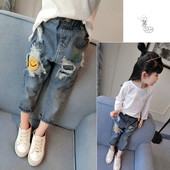 Детски дънки за момичета - 7/8 дължина и накъсани, с апликация