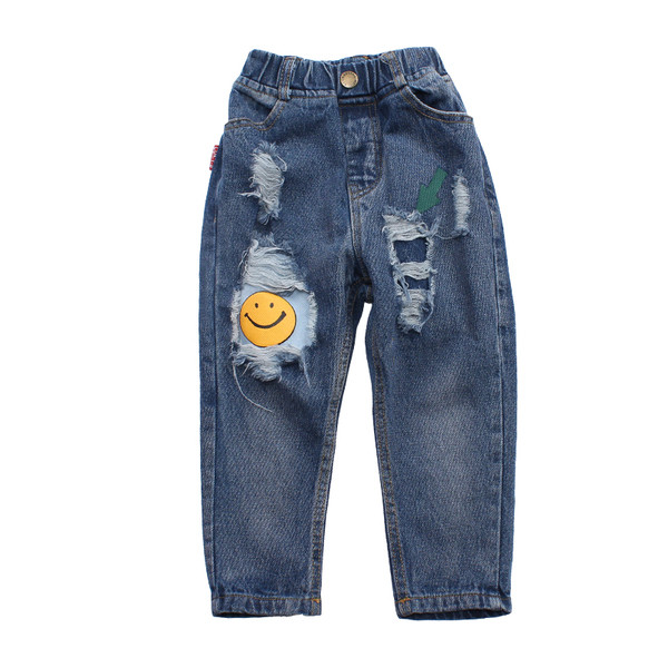 Детски дънки за момичета - 7/8 дължина и накъсани, с апликация