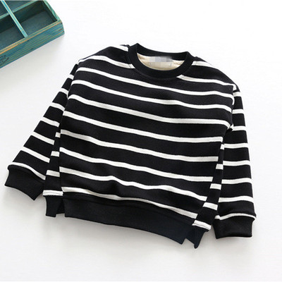 Детски раиран пуловер за момичета с О-образна яка в розов и черен цвят