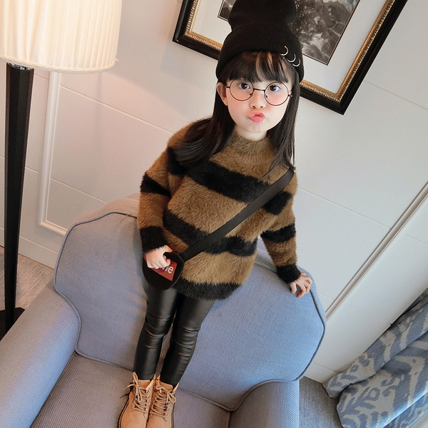 Детски плюшен пуловер за момичета в свободен стил