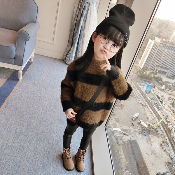 Детски плюшен пуловер за момичета в свободен стил