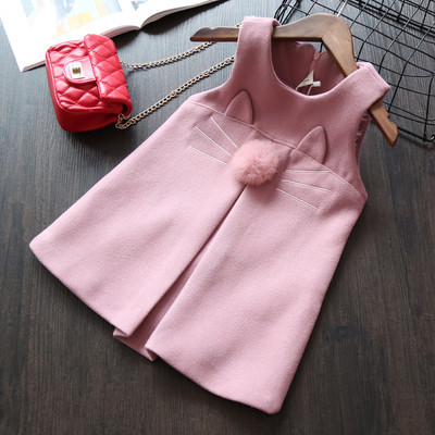 Модерна детска рокля за момичета с ушички и пухче в два цвята