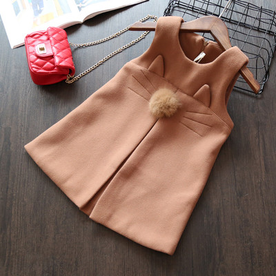 Модерна детска рокля за момичета с ушички и пухче в два цвята