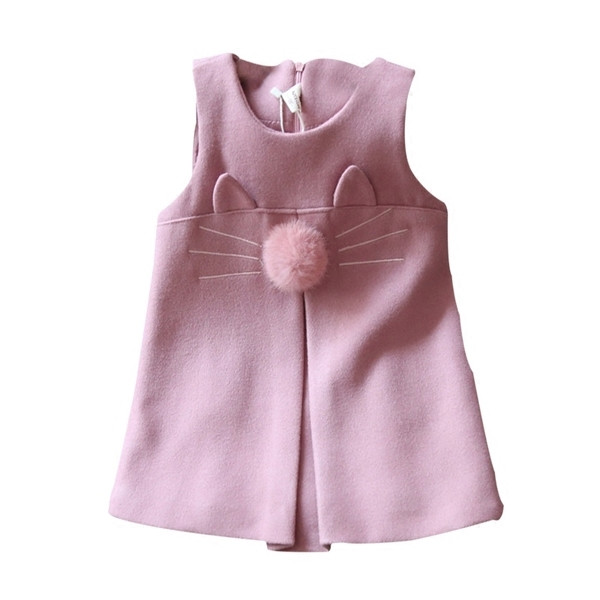 Модерна детска рокля за момичета с ушички и пухче в два цвята 