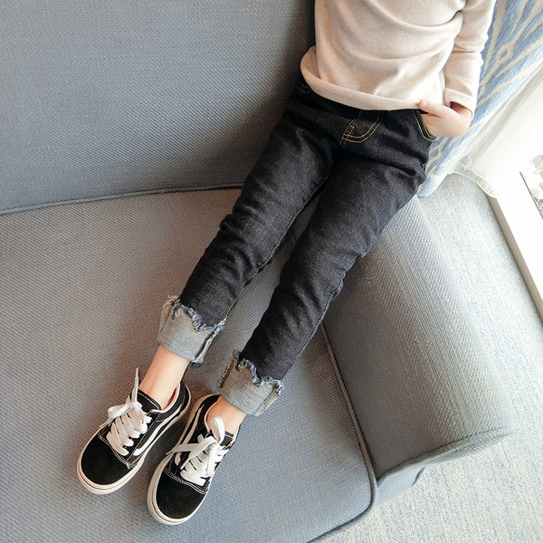 Детски дънки за момичета - slim, в тъмен цвят