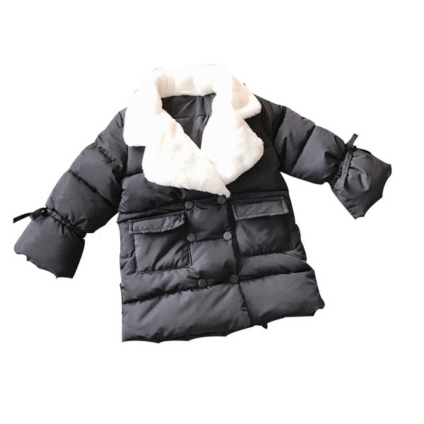 Дебело детско зимно яке за момичета в широк модел в черен цвят