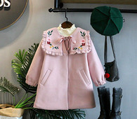 Есенно-зимно детско палто за момичета с бродерия в широк модел