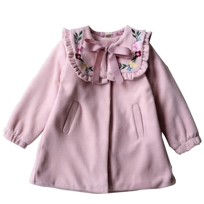 Есенно-зимно детско палто за момичета с бродерия в широк модел