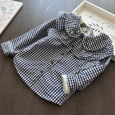 Спротно-елегантна карирана детска риза за момичета с мини апликация в червен и син цвят