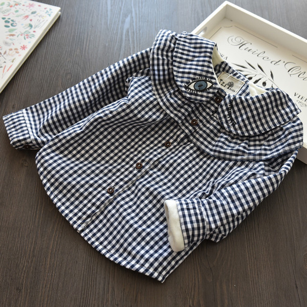 Спротно-елегантна карирана детска риза за момичета с мини апликация в червен и син цвят