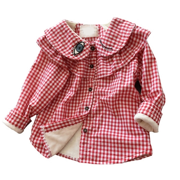 Спротно-елегантна карирана детска риза за момичета с мини апликация в червен и син цвят