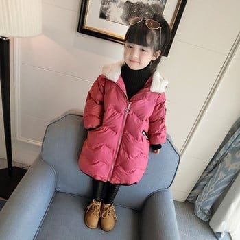 Μακρύ χειμωνιάτικο σακάκι για κορίτσια με κουκούλα - σε δύο χρώματα