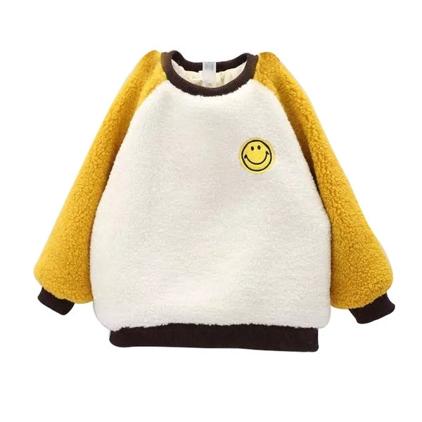 Детски зимен ежедневен унисекс пуловер с мини апликация и цветни ръкави 