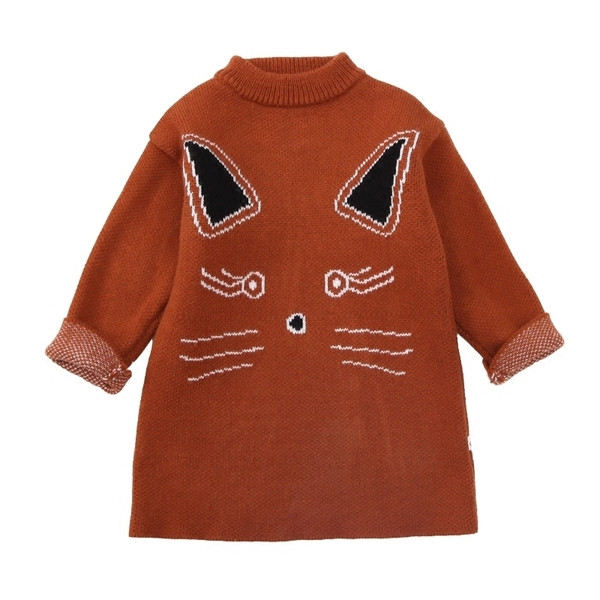 Детска плетена рокля за момичета с дълъг ръкав и изображение, в два цвята