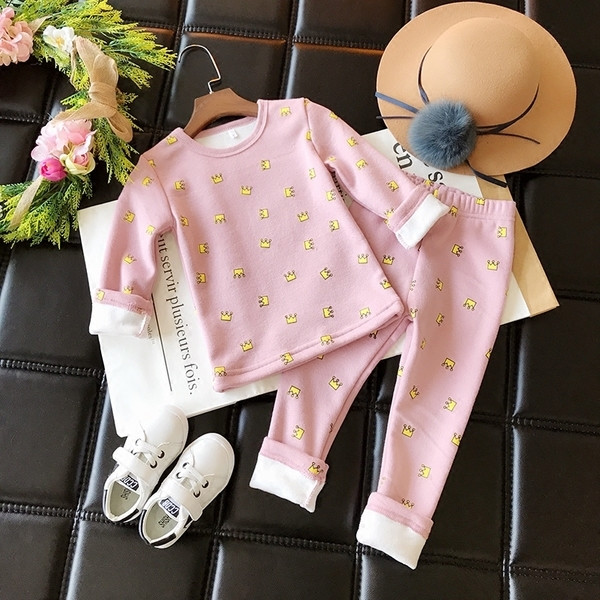 Детски есенно-зимен комплект за момичета от две части-блуза+клиинче,в четири цвята 