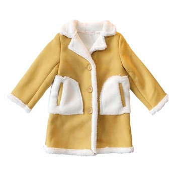 Зимно дълго ватирано палто за момичета с интересни джобове и надпис и апликация на гърба в два цвята