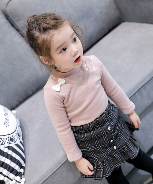 Ежедневна есено-зимна детска блуза за момичета с панделка в три цвята