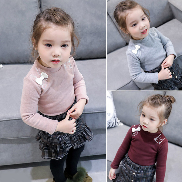 Ежедневна есено-зимна детска блуза за момичета с панделка в три цвята