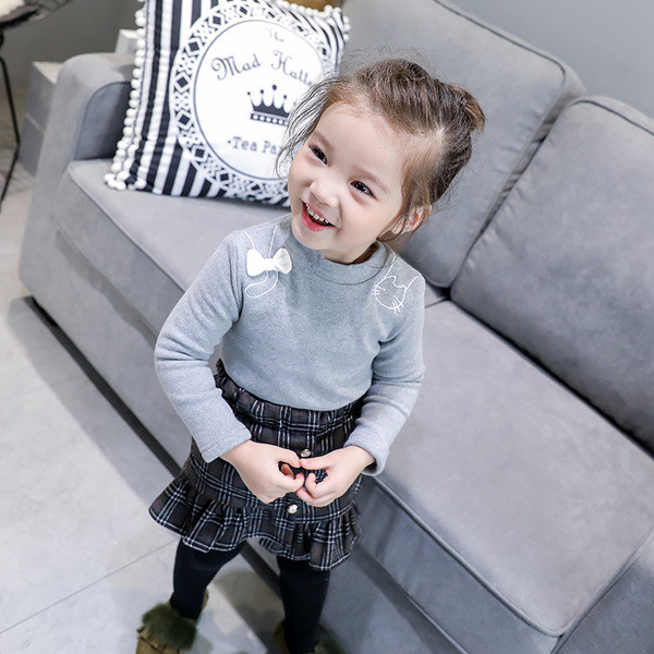 Ежедневна есено-зимна детска блуза за момичета с панделка в три цвята