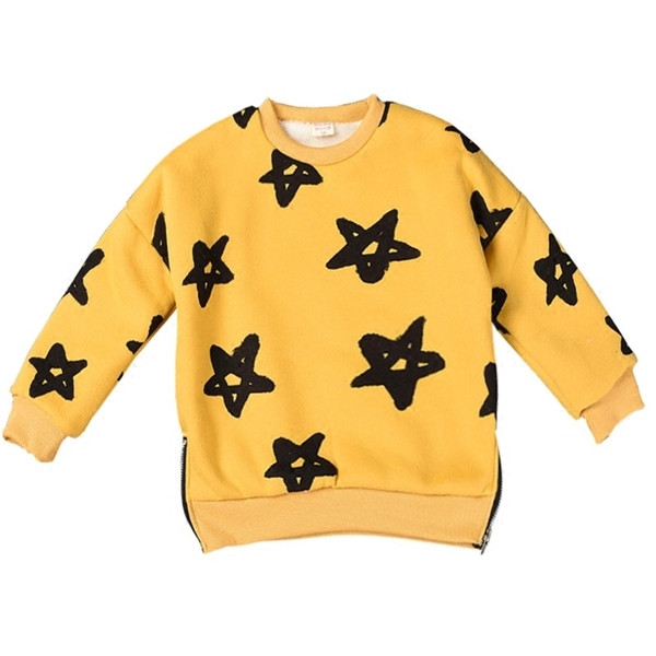 Ежедневен мек и топъл унисекс суичър с О-образна яка и декоративни странични ципове в жълт цвят