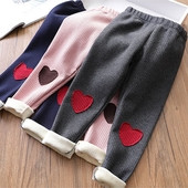 Ежедневен зимен детски клин за момичета с апликаии сърце в тъмно син,сив и бебешко розов цвят