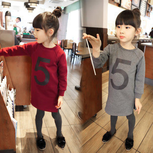 Спортно-ежедневна детска рокля за момичета с О-образна яка в сив и бордо цвят