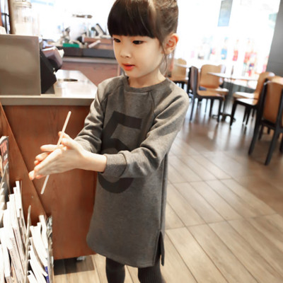 Спортно-ежедневна детска рокля за момичета с О-образна яка в сив и бордо цвят