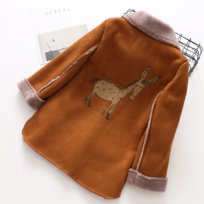 Детско зимно палто за момичета с джобове и апликация на гърба