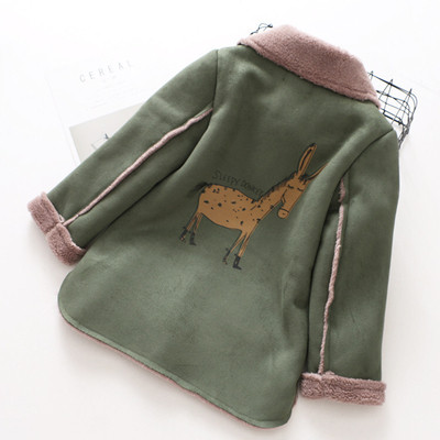 Детско зимно палто за момичета с джобове и апликация на гърба