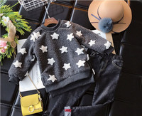 Ежедневен детски зимен пуловер за момичета с О-образна яка на звезди в два цвята