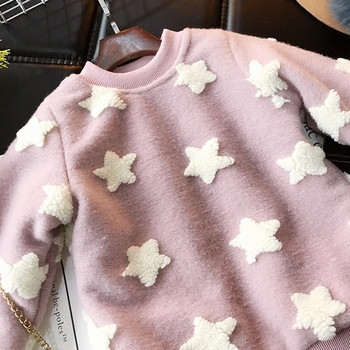 Ежедневен детски зимен пуловер за момичета с О-образна яка на звезди в два цвята