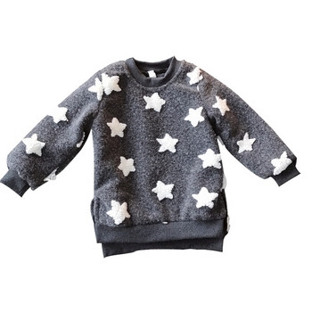 Καθημερινό παιδικό χειροποίητο πουλόβερ για τα κορίτσια με κολάρο σε σχήμα O από αστέρια σε δύο χρώματα
