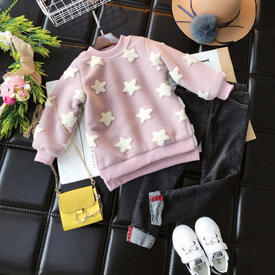 Ежедневен детски зимен пуловер за момичета с О-образна яка на звезди в два цвята