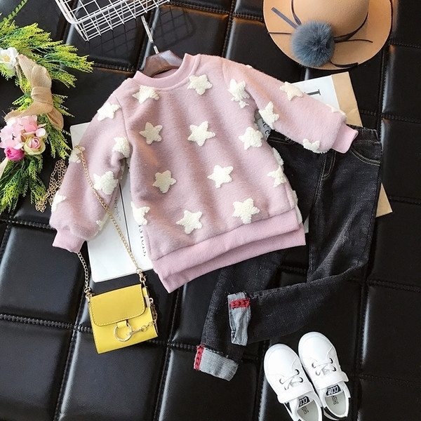 Ежедневен детски зимен пуловер за момичета с О-образна яка на звезди в два цвята