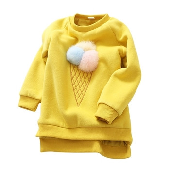 Τρέχον μωρό πουλόβερ για κορίτσια με εφαρμογές και χνουδωτά χάντρες σε τέσσερα χρώματα