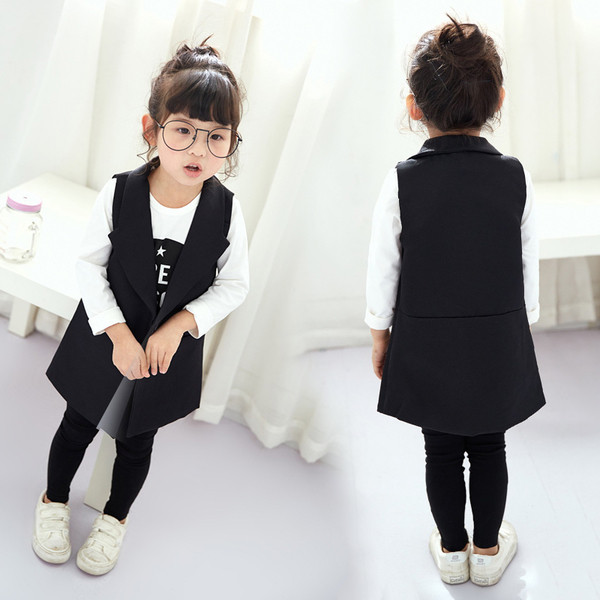 Стилно дълго елече за момичета в черен цвят