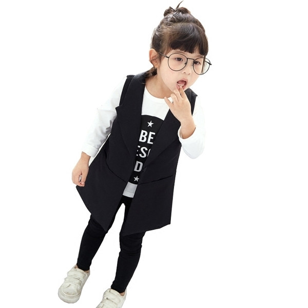 Стилно дълго елече за момичета в черен цвят