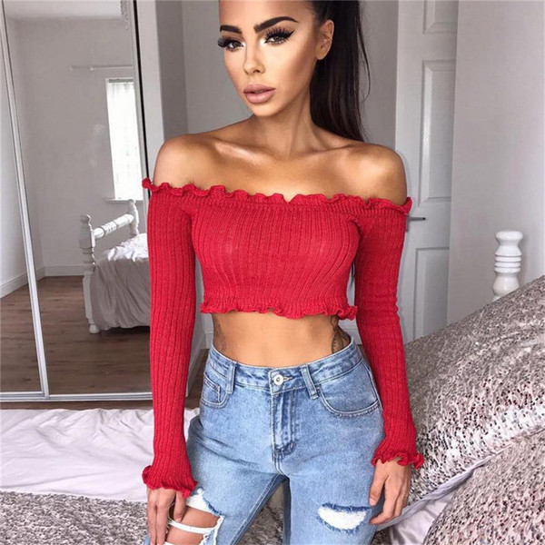 Спортно-елегантна дамска блуза с паднали рамене в къс модел в три цвята