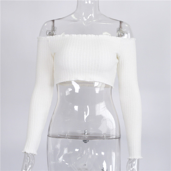 Спортно-елегантна дамска блуза с паднали рамене в къс модел в три цвята