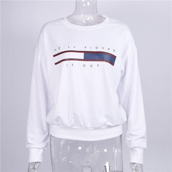 Ежедневна дамска блуза с щампа и надпис в бял цвят