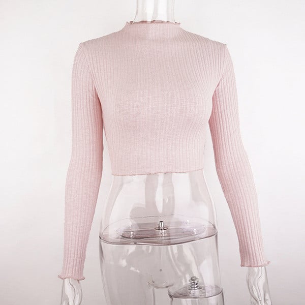 Дамска къса блуза в слим модел с висока яка 