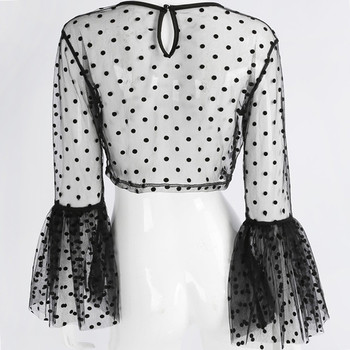Στενή, διαφανή μπλούζα με κομμένα μανίκια σε μαύρο χρώμα