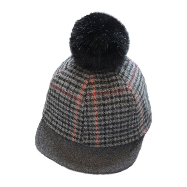 Стилна ретро шапка на каре с козирка и пухче