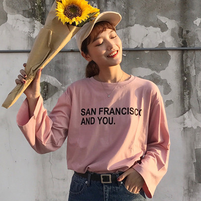 Спортно-ежедневна дамска блуза с надпис в широк модел в четири цвята