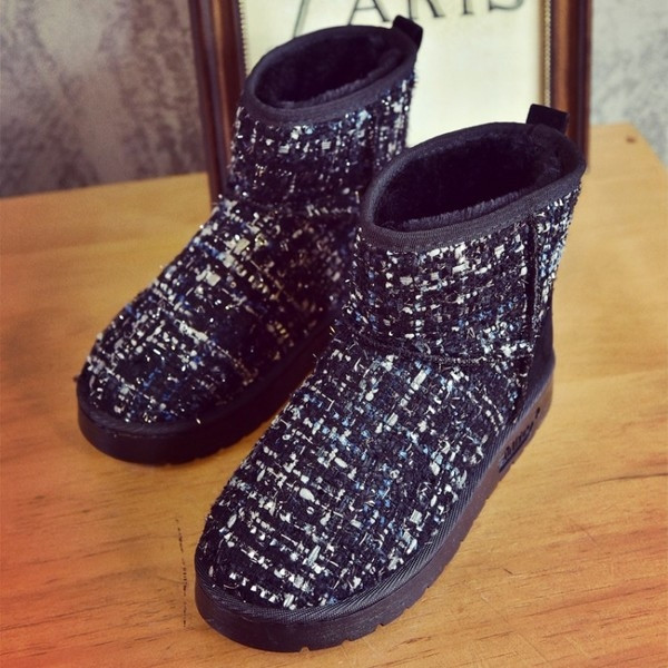 Casual ζεστές μπότες κυρίες με πούλιες σε μαύρο και ροζ