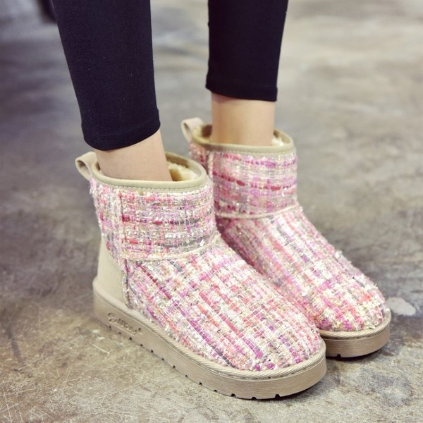 Casual ζεστές μπότες κυρίες με πούλιες σε μαύρο και ροζ