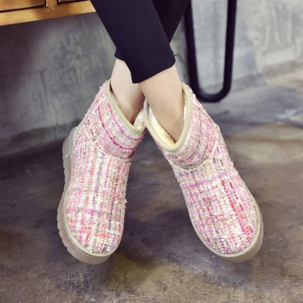 Casual ζεστές μπότες κυρίες με πούλιες σε μαύρο και ροζ