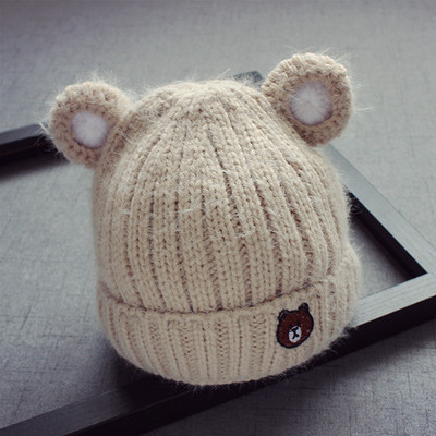 Вълнена детска шапка за момичета и момчета с ушички в различни цветове